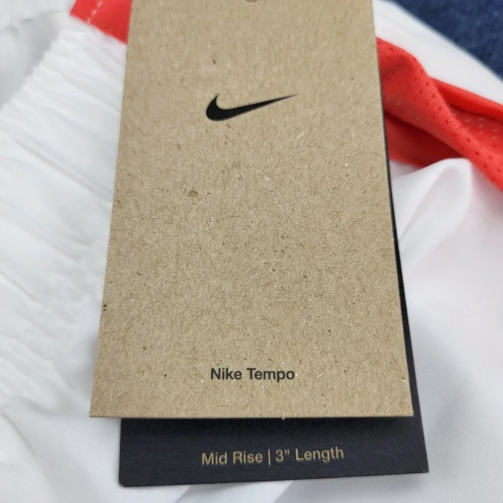 Nike Tempo Dri Fit Womens Med 2 pack White Coral 3 Inch Running Shorts NEW